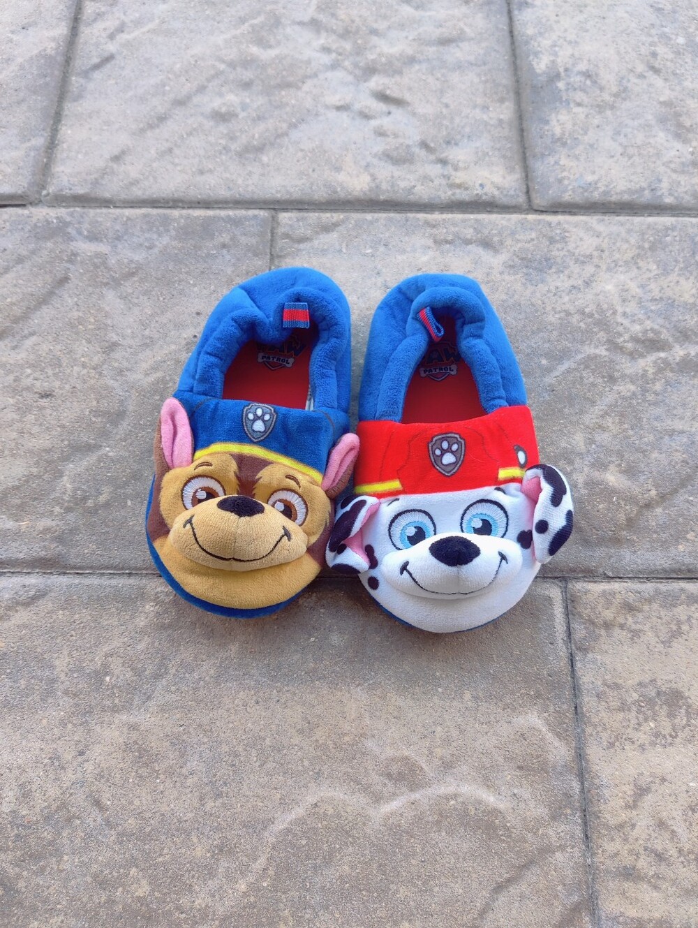 Paw Patrol Kids Plush Slippers - Chase & Marshall Design - Blue/Red/White